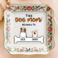 Custom Photo Ceramic Trinket Tray with Elegant Floral and Phoenix Bird Border-My Cute Little Dog
