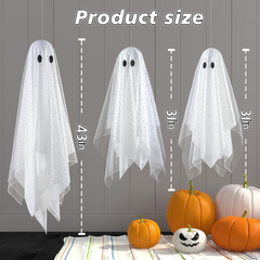 three hanging ghosts with remote timed LED lights - product photo 5 of 8