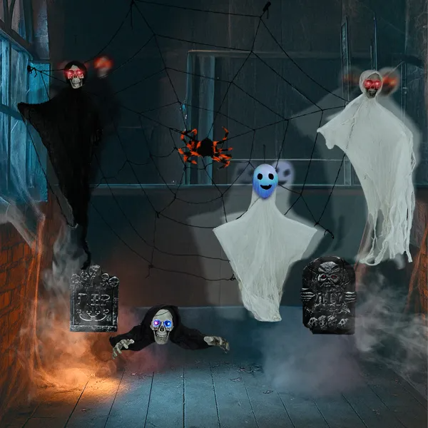 8 piece hanging ghost and cobweb set - product photo 6 of 6