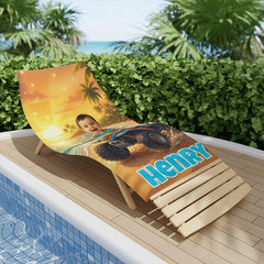 Personalized Kids Beach Towel with Face & Name, Custom Beach Towel for Boys, Summer Gift, ATV racing gift.
