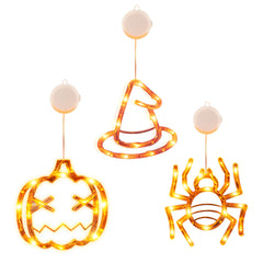 3 pack lighted window hangings in spider, witch hat and pumpkin - product photo 9 of 10