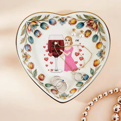 Custom Photo Ceramic Trinket Tray with Colorful Tulip Floral Border-I'm my own valentine