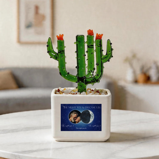 Customized The night you & I became us Crystal Glass Cactus Ornament