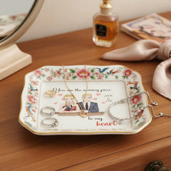 Custom Photo Ceramic Trinket Tray with Elegant Floral and Phoenix Bird Border-You are the missing piece to my heart