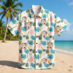 Custom Photo Hawaiian Shirt – Personalized Vibrant Rainbow Floral & Palm Tee – Unique DIY Colorful Aloha Summer Wear