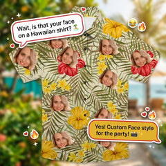 Custom Photo Hawaiian Shirt – Personalized Exotic Purple Orchid & Jungle Leaf Button-Down – Unique DIY Summer Luau Outfit