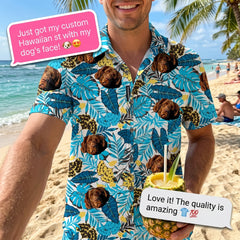 Custom Photo Hawaiian Shirt – Personalized Golden Sunflower & Tropical Foliage Tee – Unique DIY Aloha Vibe Vacation Wear