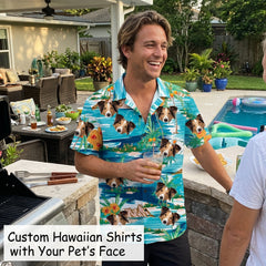 Custom Photo Hawaiian Shirt – Personalized Red Ginger & Green Palm Frond Tee – Unique DIY Hawaiian Luau Party Outfit