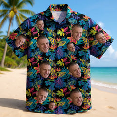 Neon Tropical Floral Print Bold Hawaiian Shirt