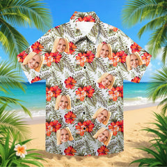 Custom Photo Hawaiian Shirt – Personalized Vibrant Sunflower & Tropical Leaf Button-Down – Unique DIY Beach Party Holiday Wear