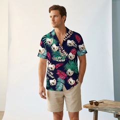 Custom Photo Hawaiian Shirt – Personalized Teal Paradise & Tropical Bloom Tee – Unique DIY Coastal Beach Vibe Gift