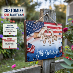 Custom Patriotic Family Hands Heart Personalized Vintage Metal Wall Sign
