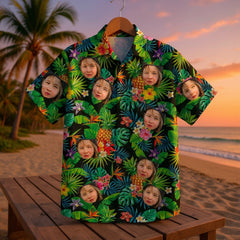 Custom Photo Hawaiian Shirt – Personalized Midnight Tropical Forest & Floral Tee – Unique DIY Dark Aesthetic Island Style Gift