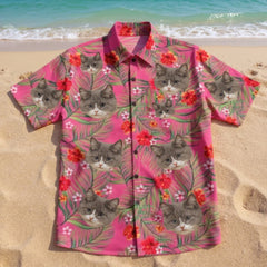 Pink Hibiscus & Palm Leaf Print Hawaiian Shirt