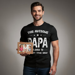 Custom "This Awesome Papa Belongs To" Kids Names T-Shirt