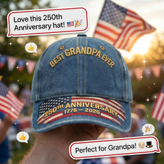 "Best Grandpa Ever" 250th American Anniversary Patriotic Denim Cap