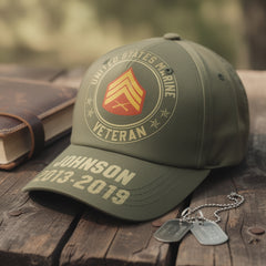 Custom US Marine Corps Veteran Rank & Service Years Baseball Cap