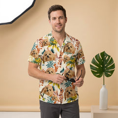 Vibrant Tropical Leaf Print Short-Sleeve Aloha Shirt