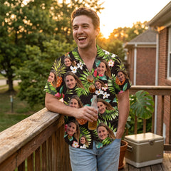 Pineapple & Hibiscus Print Black Aloha Shirt