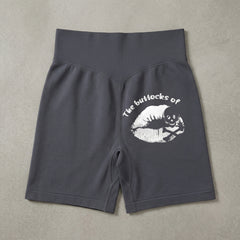 Custom Name Dark Grey Yoga Shorts – Personalized "The Buttocks of" White Lips & Skull Graphic Activewear