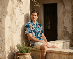 Custom Photo Hawaiian Shirt – Personalized Blue Hibiscus & Monstera Leaf Button-Down – Unique DIY Tropical Island Vibe Shirt