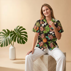 Pineapple & Hibiscus Print Black Aloha Shirt