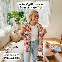 Custom Photo Hawaiian Shirt – Personalized Vibrant Sunflower & Tropical Leaf Button-Down – Unique DIY Beach Party Holiday Wear