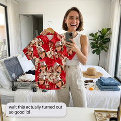 Red Hibiscus & Palm Tree Print Hawaiian Shirt