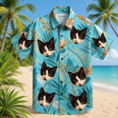 Light Blue Tropical Leaf Print Casual Aloha Shirt