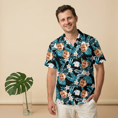 Custom Photo Hawaiian Shirt – Personalized Red Tropical Bloom & Green Palm Button-Down – Unique DIY Bold Aloha Vibe Apparel
