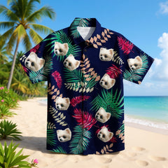 Custom Photo Hawaiian Shirt – Personalized Teal Paradise & Tropical Bloom Tee – Unique DIY Coastal Beach Vibe Gift