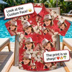 Red Hibiscus & Palm Tree Print Hawaiian Shirt