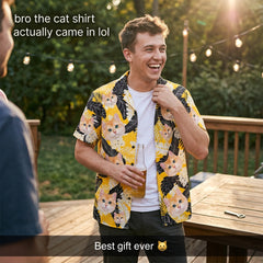 Black & White Tropical Leaf Print Yellow Hawaiian Shirt