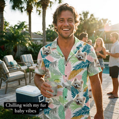 Custom Photo Hawaiian Shirt – Personalized Vintage Sepia Floral & Leaf Design – Unique DIY Retro Tropical Aesthetic Tee