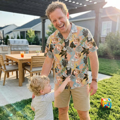 Custom Photo Hawaiian Shirt – Personalized Pink Floral & Lush Tropical Palm Button-Down – Unique DIY Aloha Summer Vacation Gift