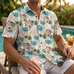 Custom Photo Hawaiian Shirt – Personalized Vibrant Rainbow Floral & Palm Tee – Unique DIY Colorful Aloha Summer Wear