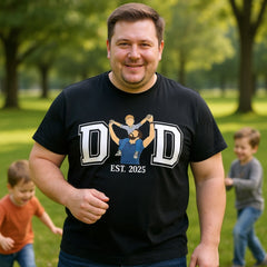 Custom Varsity Style "DAD" Letter T-Shirt – Personalized DAD Letter Outline with Kids' Name and Est. Date – Unique DIY Father's Day Gift