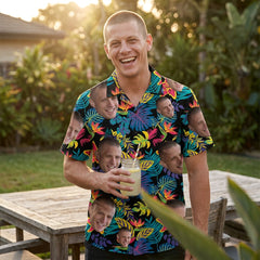Neon Tropical Floral Print Bold Hawaiian Shirt