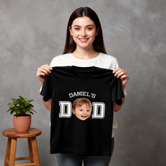 Custom Kid's Face "DAD" T-Shirt – Personalized T-Shirt with Kid's Face Cut-Out and Varsity DAD Letters – Unique DIY Father's Day Gag Gift