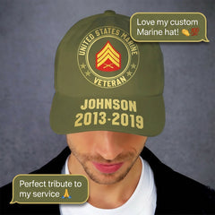 Custom US Marine Corps Veteran Rank & Service Years Baseball Cap