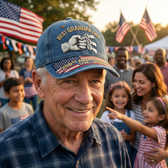 "Best Grandpa Ever" 4 Generations Fist Bump 250th Anniversary Denim Cap
