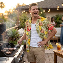 Custom Photo Hawaiian Shirt – Personalized Exotic Purple Orchid & Jungle Leaf Button-Down – Unique DIY Summer Luau Outfit