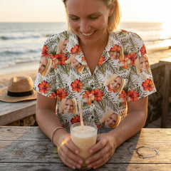 Custom Photo Hawaiian Shirt – Personalized Vibrant Sunflower & Tropical Leaf Button-Down – Unique DIY Beach Party Holiday Wear