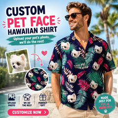 Custom Photo Hawaiian Shirt – Personalized Teal Paradise & Tropical Bloom Tee – Unique DIY Coastal Beach Vibe Gift