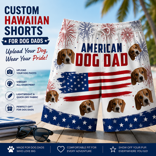 American Dog Dad USA Flag Firework Patriotic Swim Trunks
