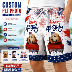 Happy 4th of July Vintage Red Truck Firework Swim Shorts