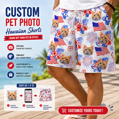 4th of July Firework Hibiscus American Flag Swim Shorts