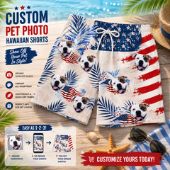 USA Star Stripe Tropical Floral Patriotic Board Shorts