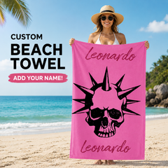 Punk Spiked Skull Black & White Doodle Art Towel