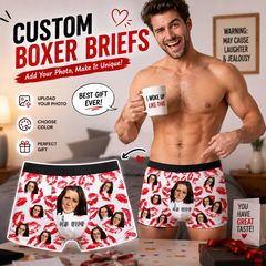 Custom Multi-Photo Grid Boxer Briefs – Personalized All-Over Print Family Picture Men's Underwear – Unique DIY Father's Day or Birthday Gag Gift